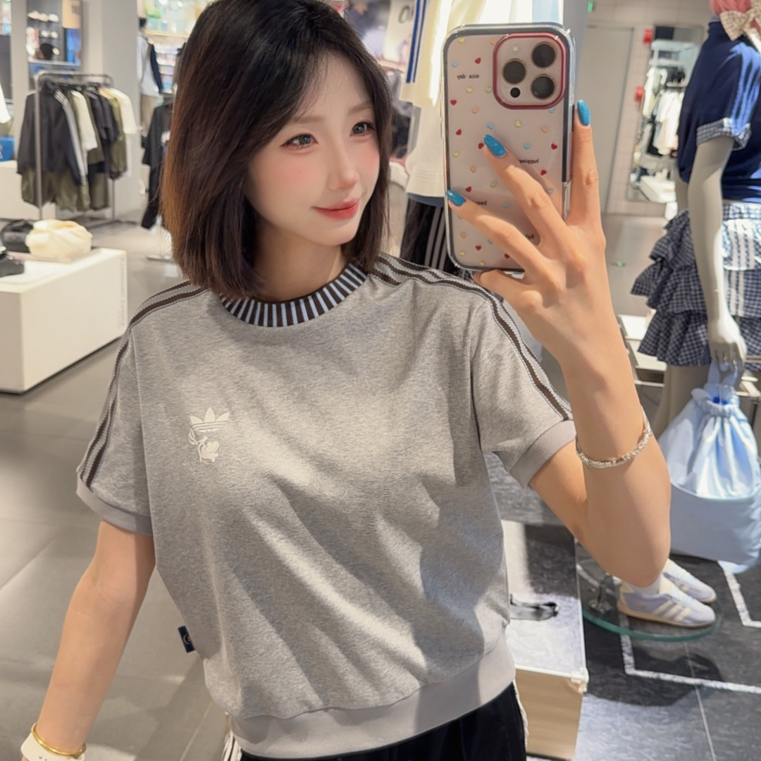 adidas三叶草迪士尼柴郡猫联名情侣百搭运动短袖T恤KY8316 KY8315