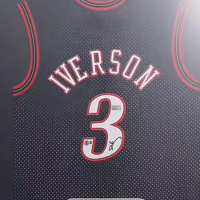 艾弗森亲签76人黑流星sw装裱收藏【铭人堂亲签球衣直播专属链接】
