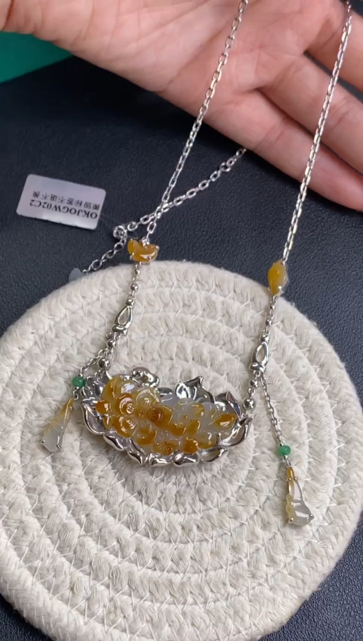 颈饰银S925镶嵌翡翠净货15501