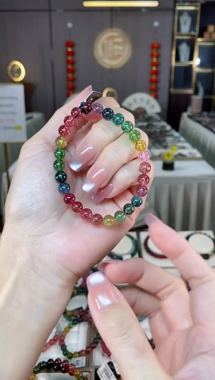 未镶嵌老矿碧玺彩虹单圈手串6mm+碧玺R****rhon多样性发货一条