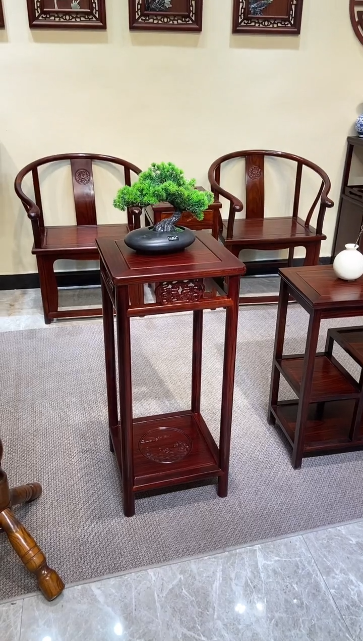 黑酸枝木类成套家具新款花架