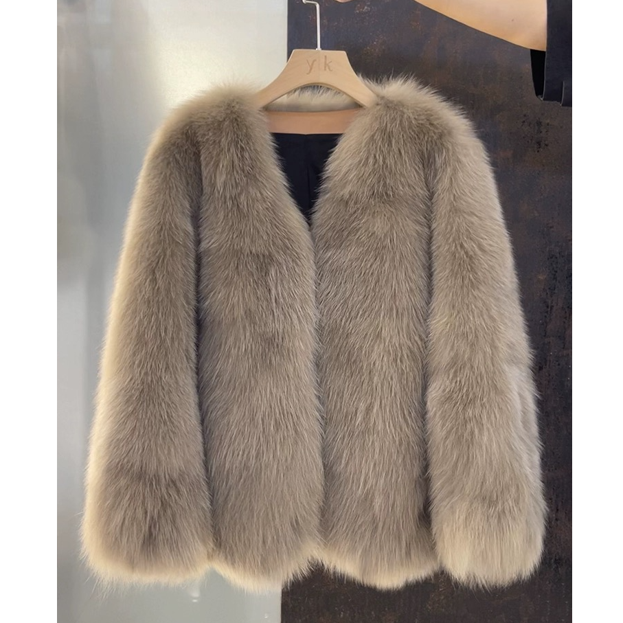 美拉德秋冬棉服厚外套时尚百搭毛毛外套高级感V领毛毛大衣宽松