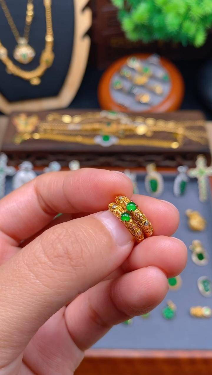 【闪购商品】翡翠银S925镶嵌耳饰花丝耳饰