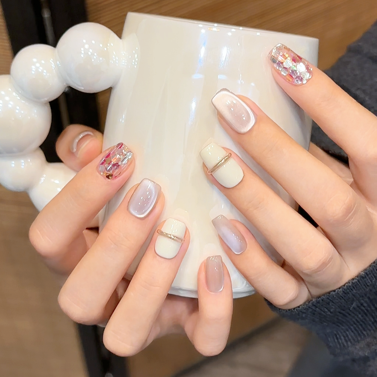 AURA Nail “粉色佳人“夏日缤纷显白猫眼美甲简约高级穿戴甲AUXX