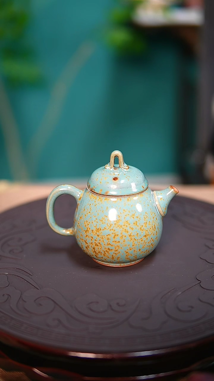 【闪购商品】壶钧尚源原矿钧瓷松石绿长寿壶