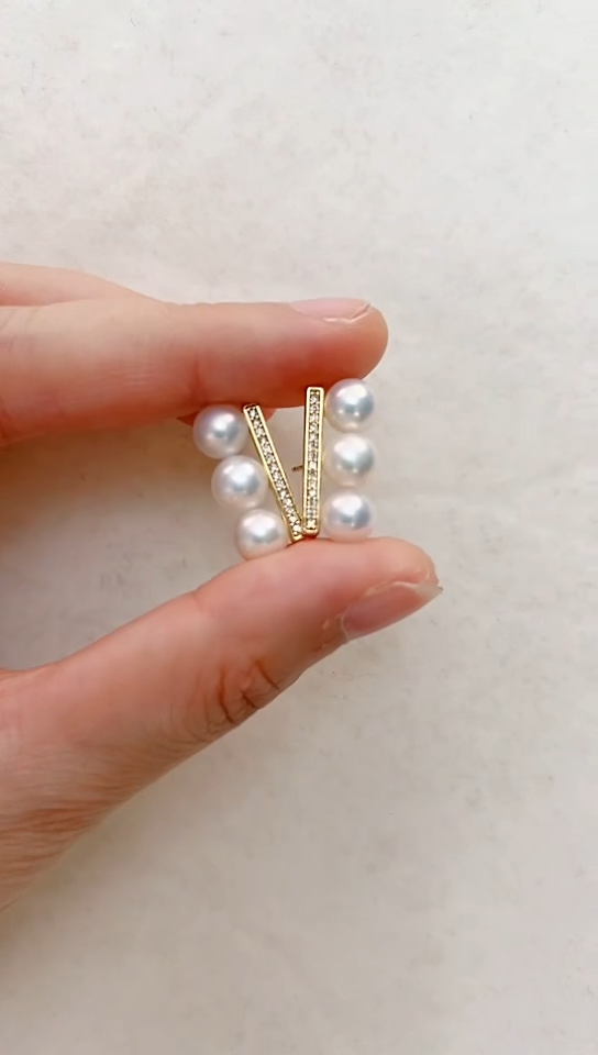 【闪购商品】拼合珍珠（马贝珠）耳饰合金金色三珠平衡