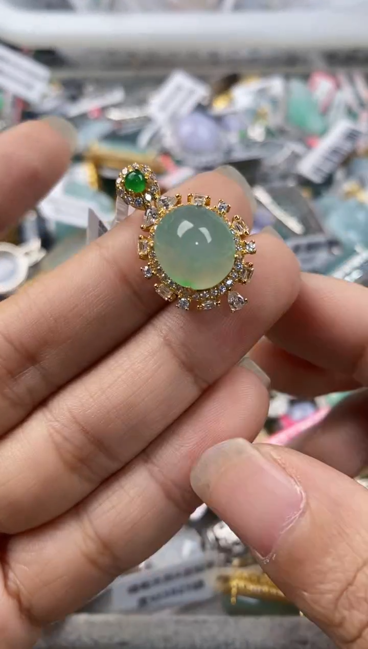 银S925镶嵌戒指翡翠555---5