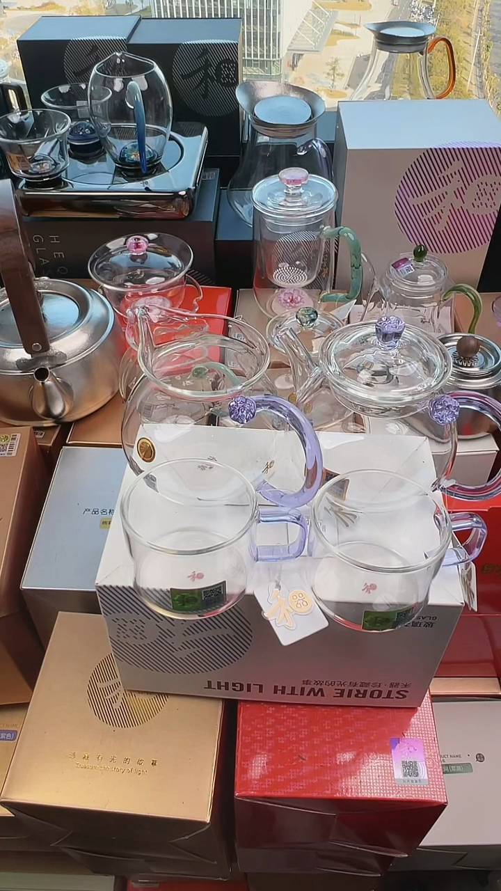 @@禾器清莲壶浅紫色+浮莲浅紫色+清禾对杯浅紫色