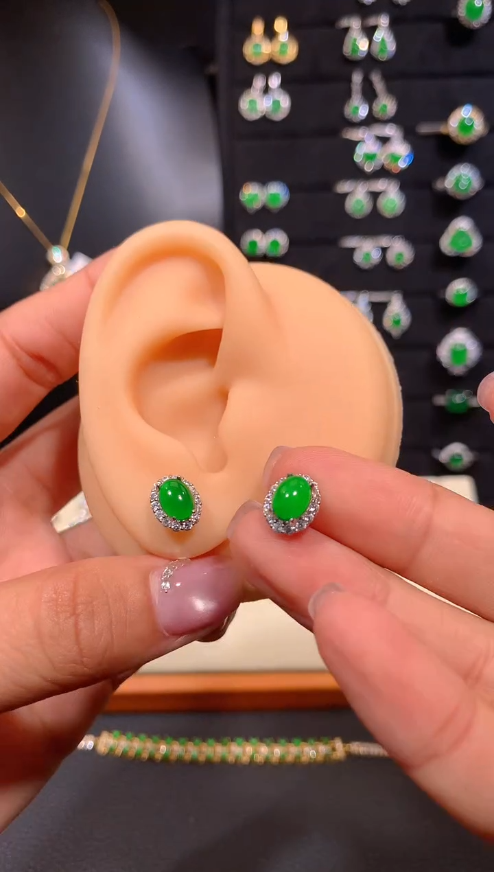 【闪购商品】翡翠耳饰银S925镶嵌多样性