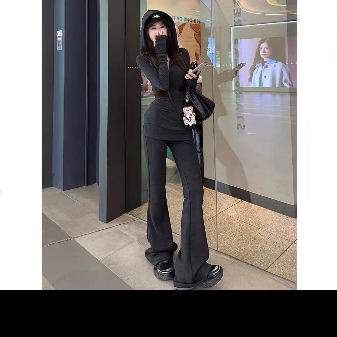 胖MM美式休闲风时尚套装卫衣西裤抽绳度假风cleanfit风