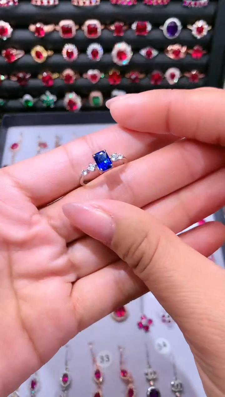 【闪购商品】蓝宝石戒指银S925镶嵌57