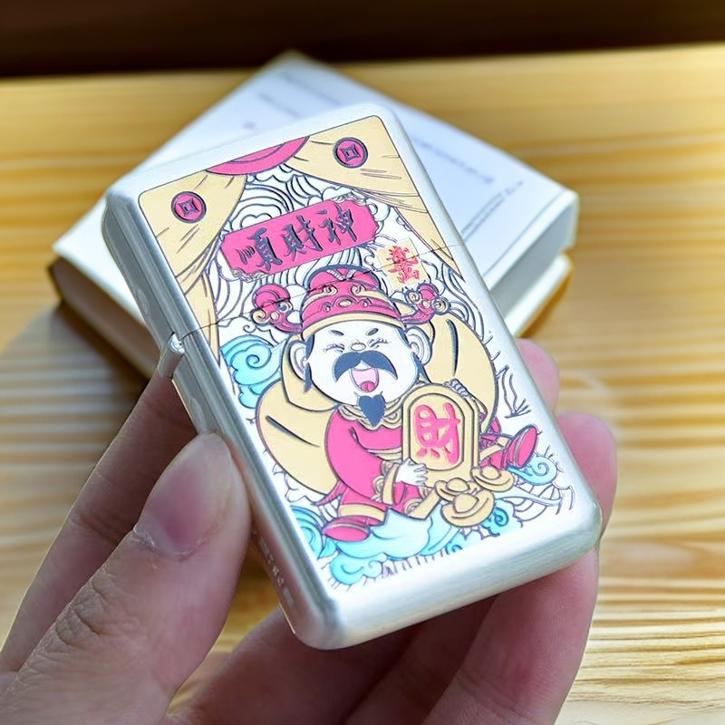 银拉丝珐琅彩顺财神煤油机L（不赠送煤油）B