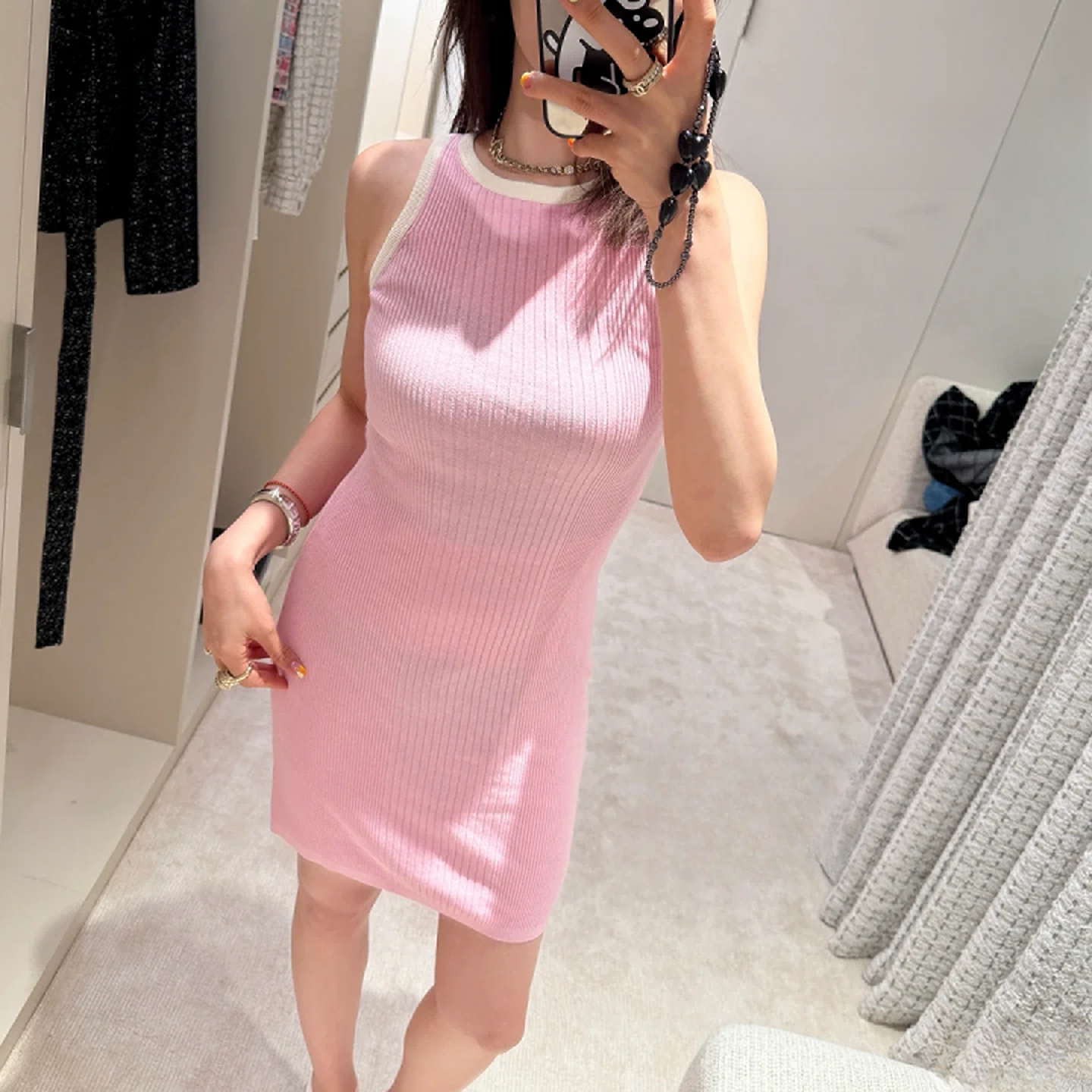 「长芯」25M沙滩系列 气质显瘦粉色修身连衣裙  YZ24K01191