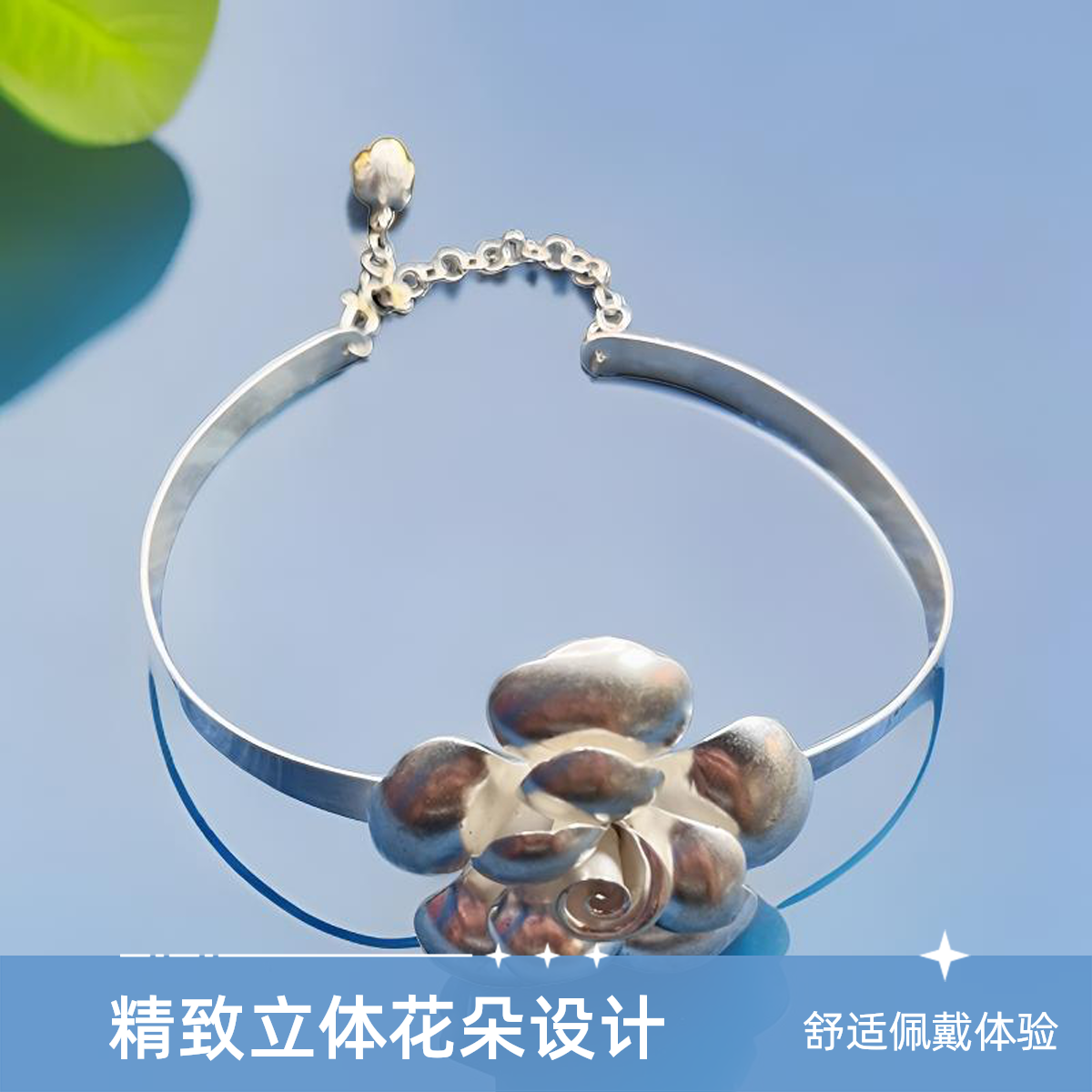 坠链均925银 泰国清迈手工个性设计款时尚亮银大花可调节银项链