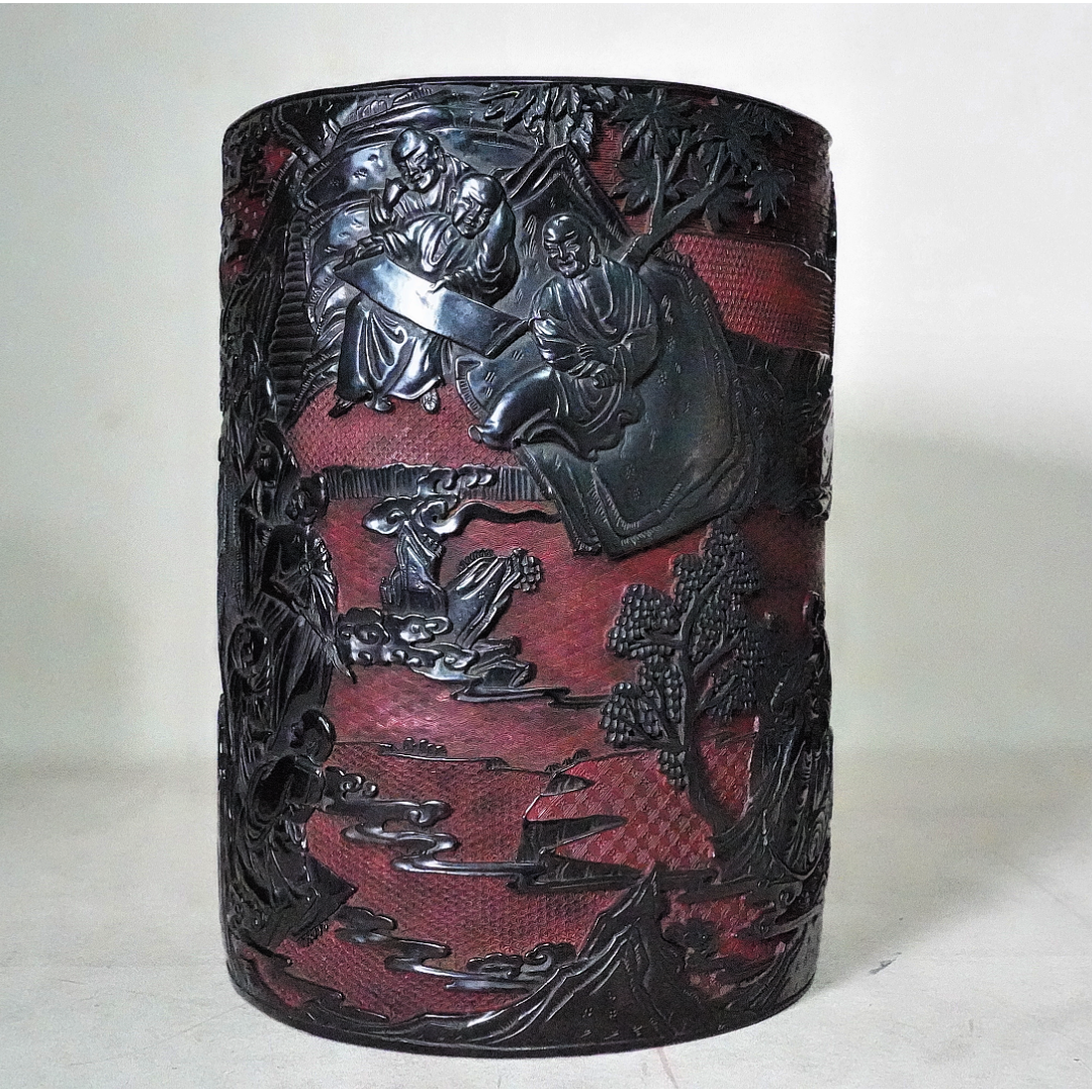 文华开物第192期拍品 19 清代 漆器十八罗汉画筒