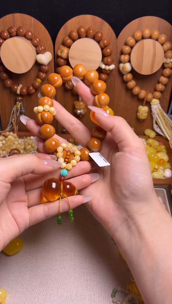 手串猴头核桃凌*全品纯手工聚宝盆俏色心黄跑环福禄吊坠