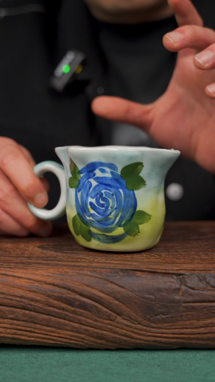 瓷片寻一缕瓷香杯釉下手工手绘瓷器蓝玫瑰咖啡杯