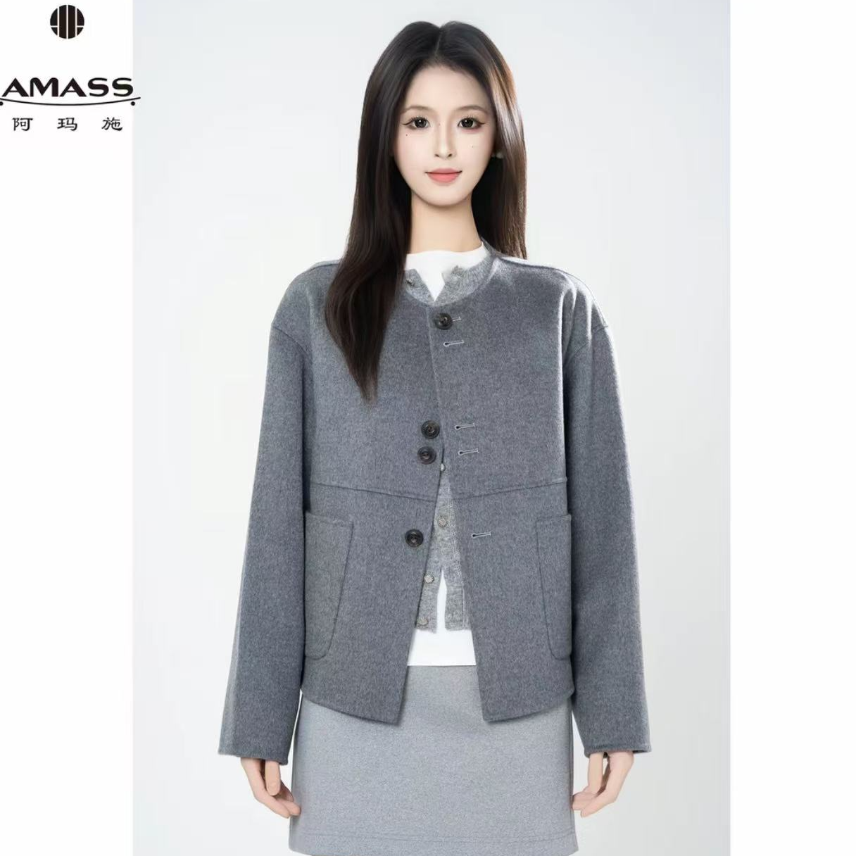 AMASS/阿玛施 新款秋冬粗花呢上衣复古时尚羊毛毛呢外套540006