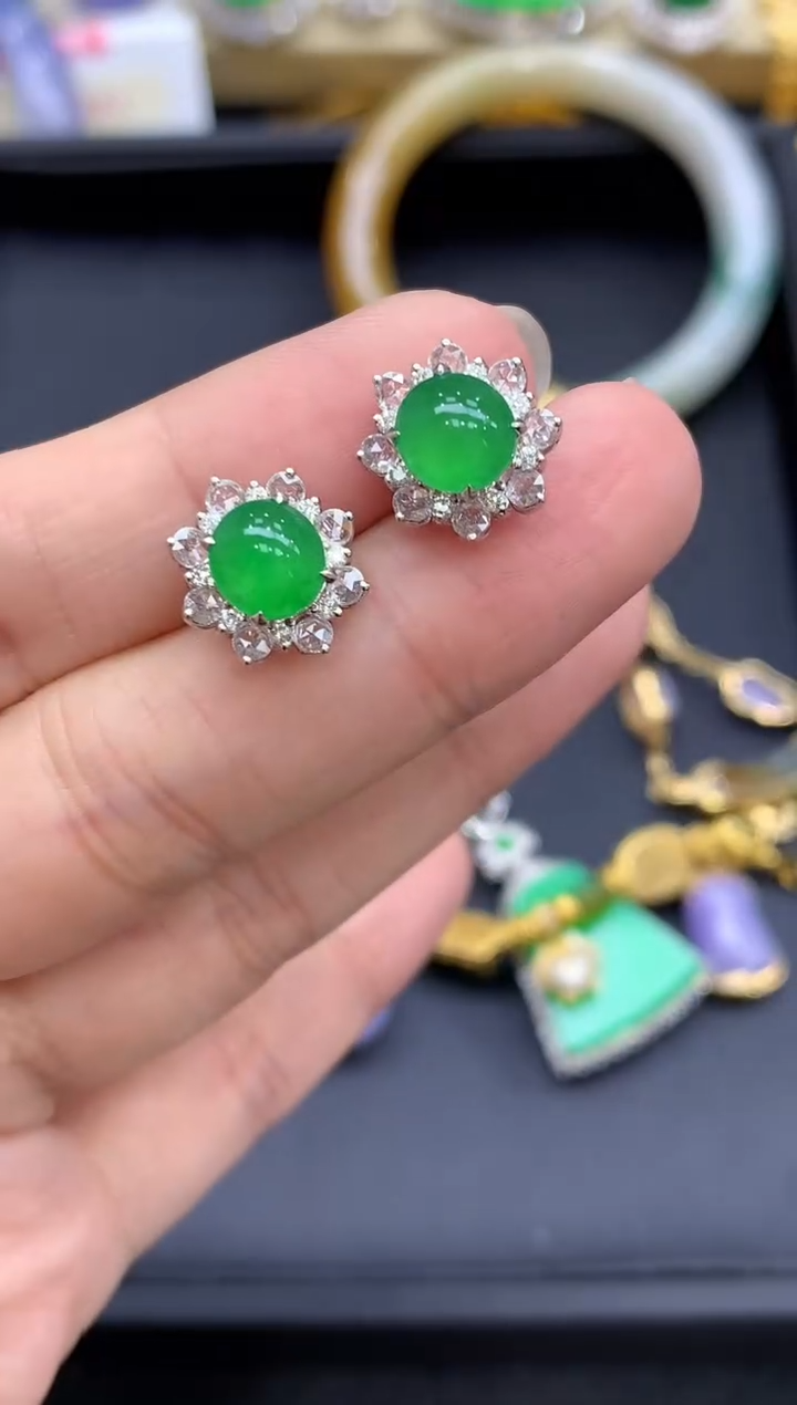 18K金镶嵌翡翠耳饰823-中国好珍宝