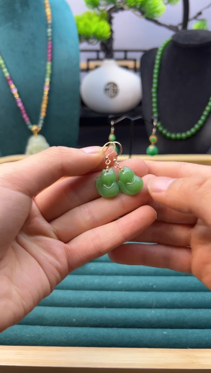 【闪购商品】和田玉耳饰14K金镶嵌E316