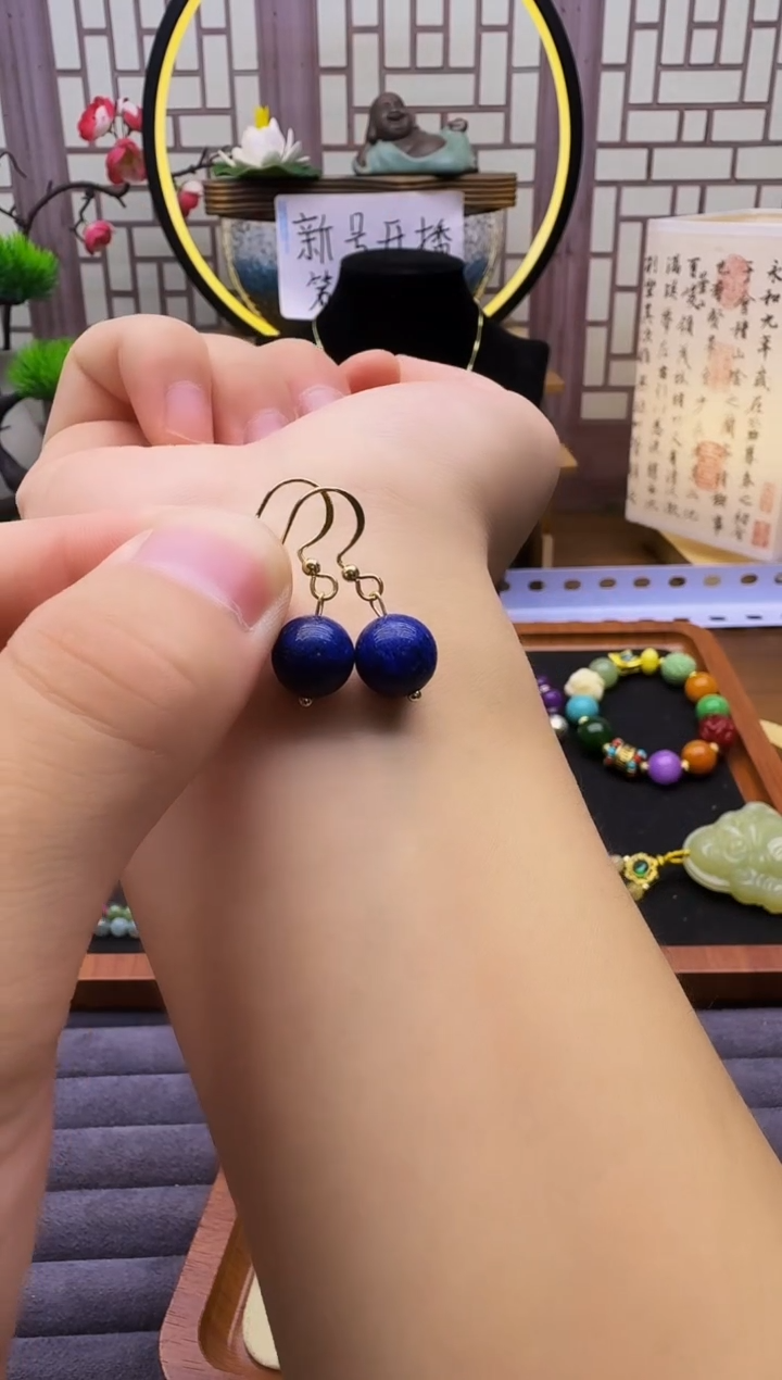 青金石14K金镶嵌耳饰E385