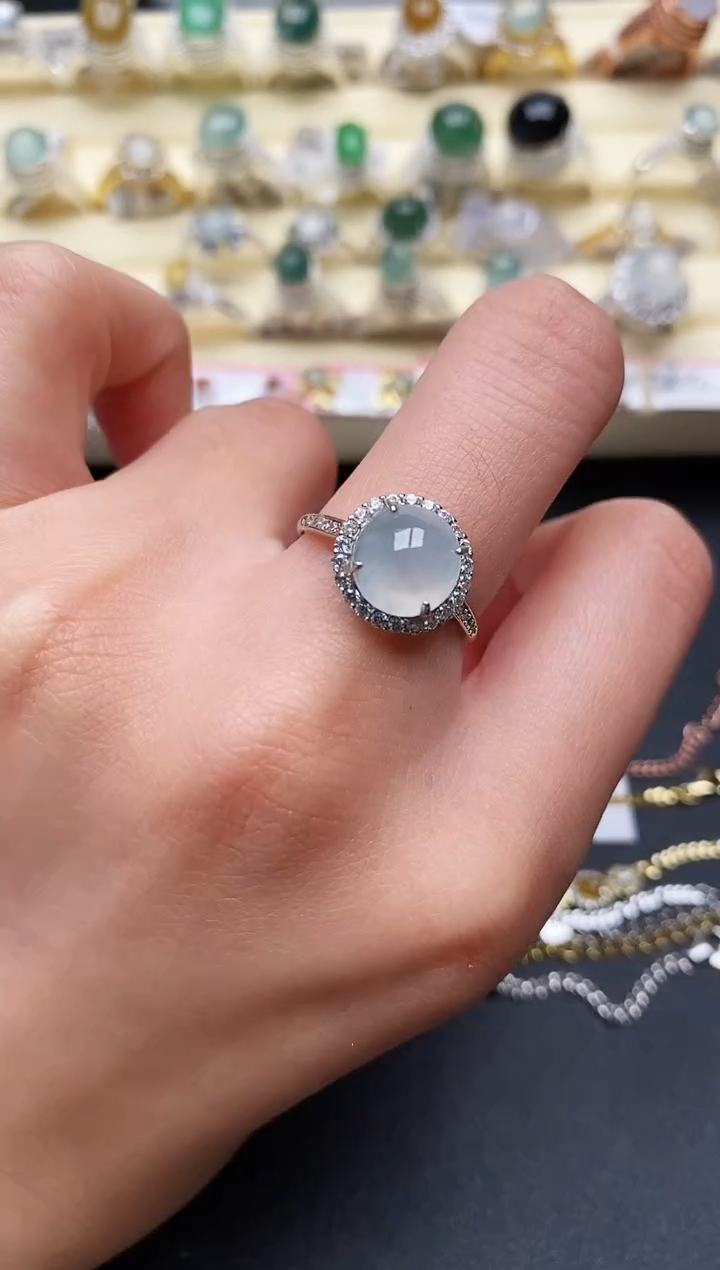 【闪购商品】翡翠戒指银S925镶嵌缅甸翡翠4   8+5