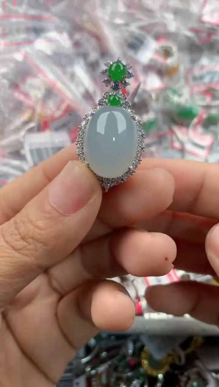 银S925镶嵌戒指翡翠222               1