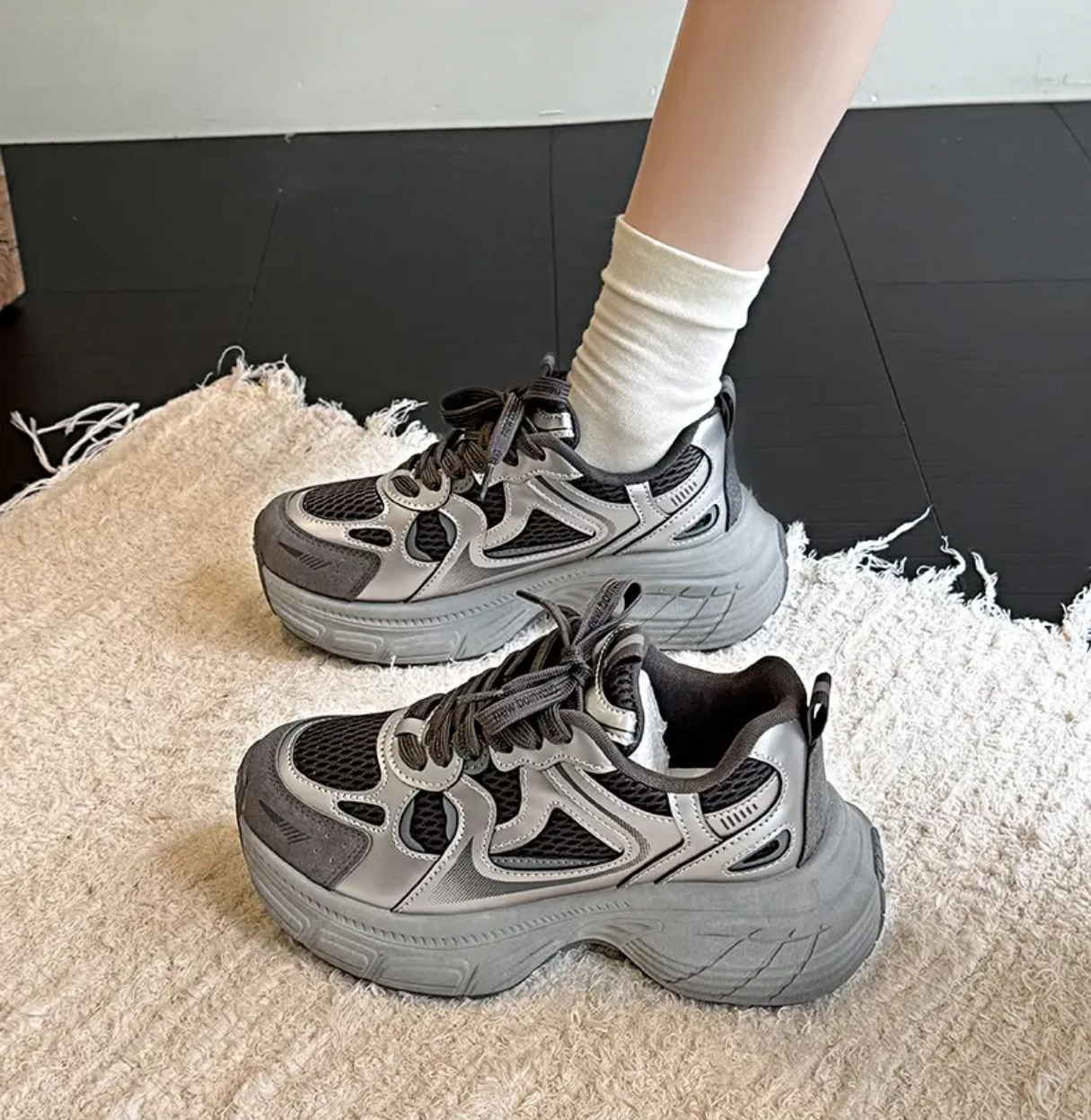 （单里/加绒）炸街厚底老爹鞋女网面休闲鞋轻便跑步运动鞋2025新款