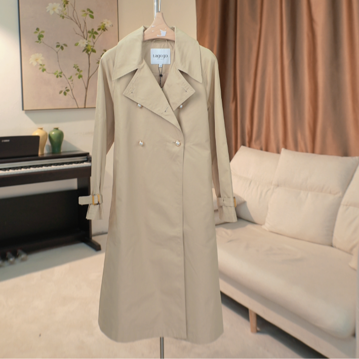 G370 设计师款抽褶后背长款双排扣风衣女 331C85