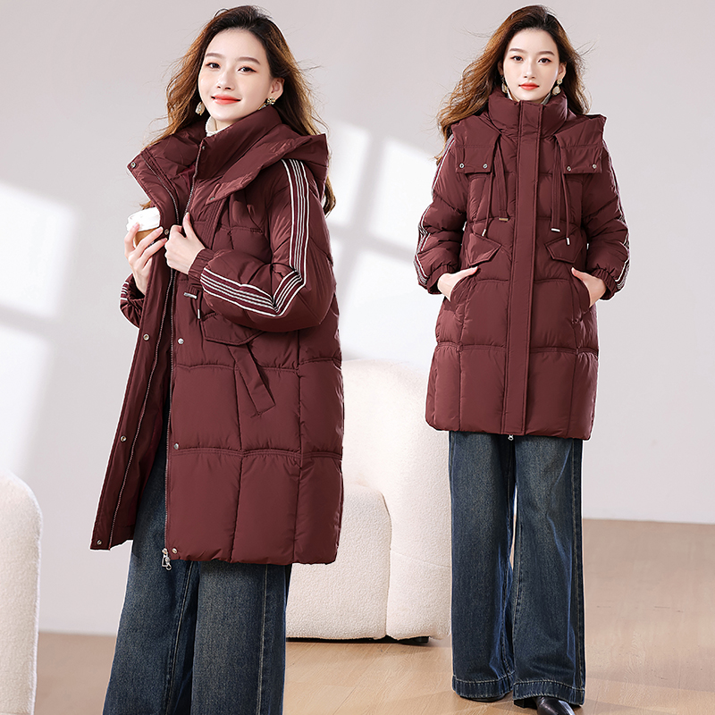 冬装新款棉服女中长款韩版连帽加厚时尚气质洋气棉袄棉衣外套#Y