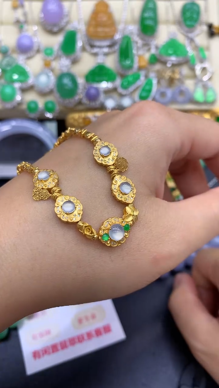 18K金镶嵌手链翡翠417-中国好珍宝