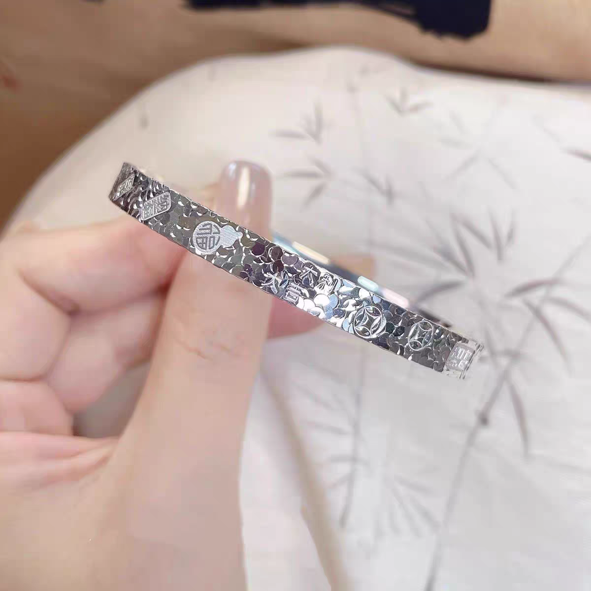 足银手镯 足银999.9碎冰冰吉言手镯爆闪切割闭口手环女高级感