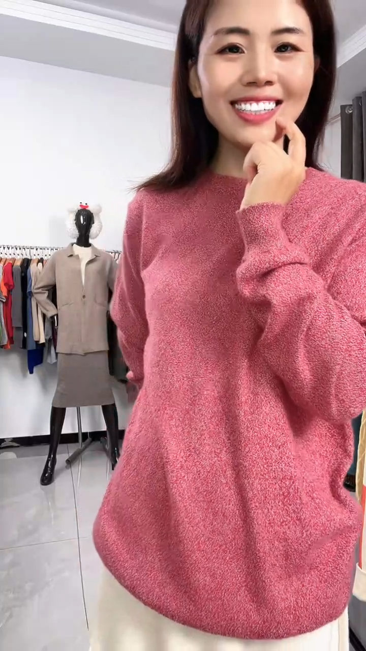 花纱圆领羊绒衫男