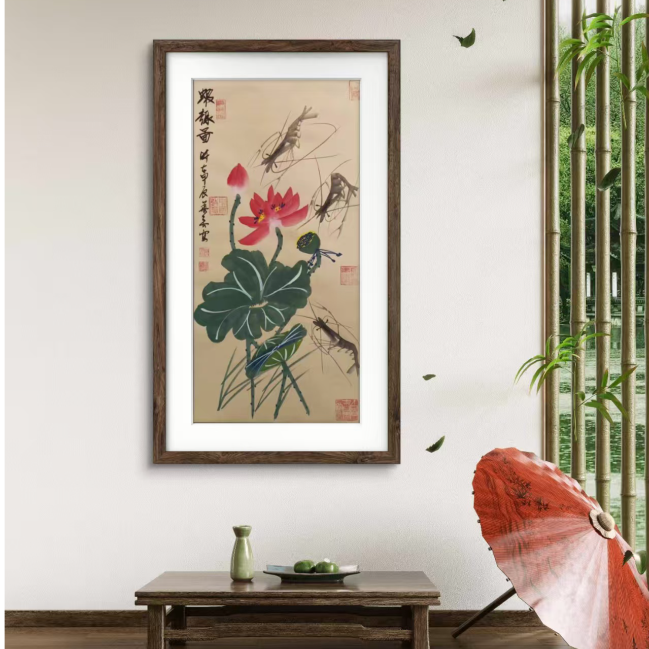 刘华亮/虾趣图/三尺90*45cm手绘纸本