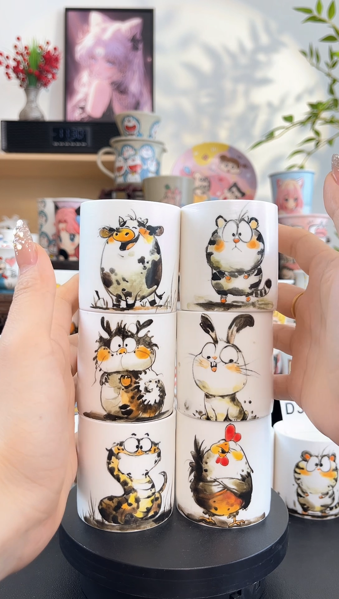 【闪购商品】摆件手工手绘陶瓷小杯杯 生肖一套12个