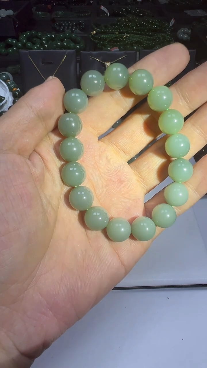 颈饰未镶嵌和田玉【老马】和田玉鸭蛋青约12mm手串