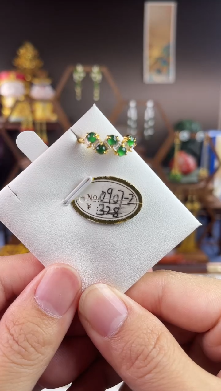 银S925镀金镶嵌戒指翡翠，0907-2翡翠戒指
