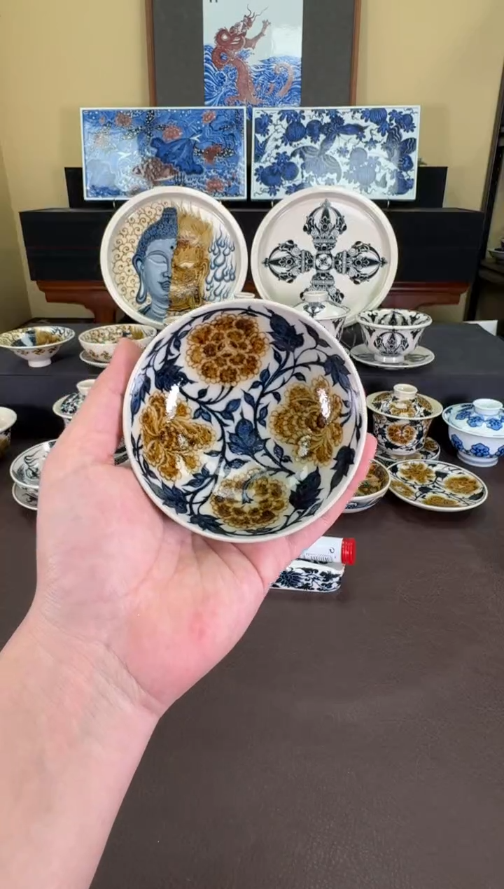 【闪购商品】二号釉牡丹纹普洱杯