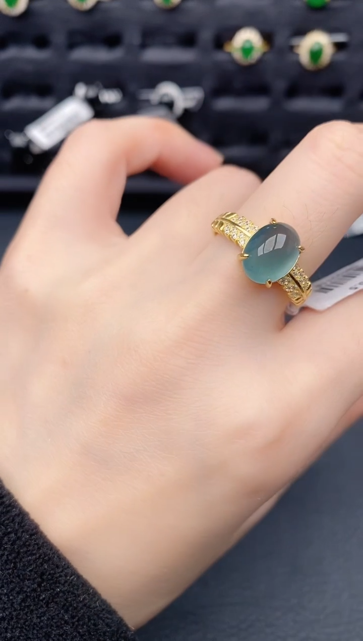 银S925镶嵌戒指翡翠天然a货翡翠382