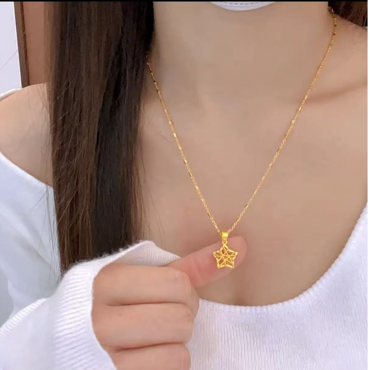 钛钢项链 【星光链+幸运星吊坠】星光链镂空星星项链锁骨链气质精美