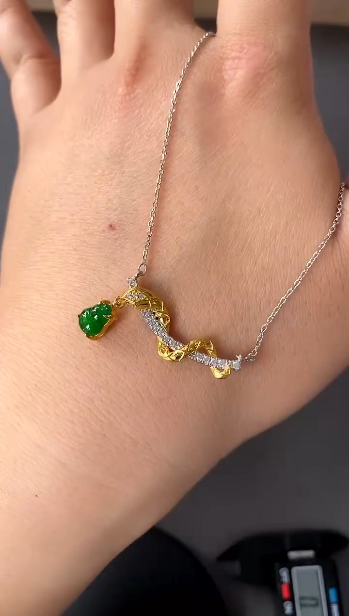 【闪购商品】翡翠项链银S925镀金镶嵌买断价