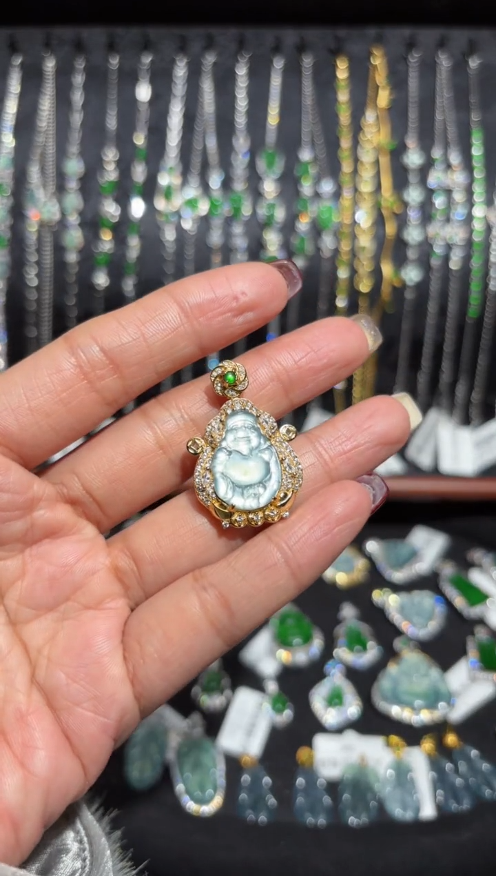 【闪购商品】翡翠颈饰银S925镶嵌财神/支持复检/一件