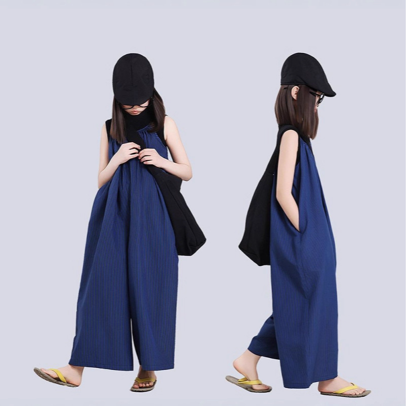 新款女中大童套装背带裤套装2025夏季气质宽松休闲阔腿连体裤裙裤