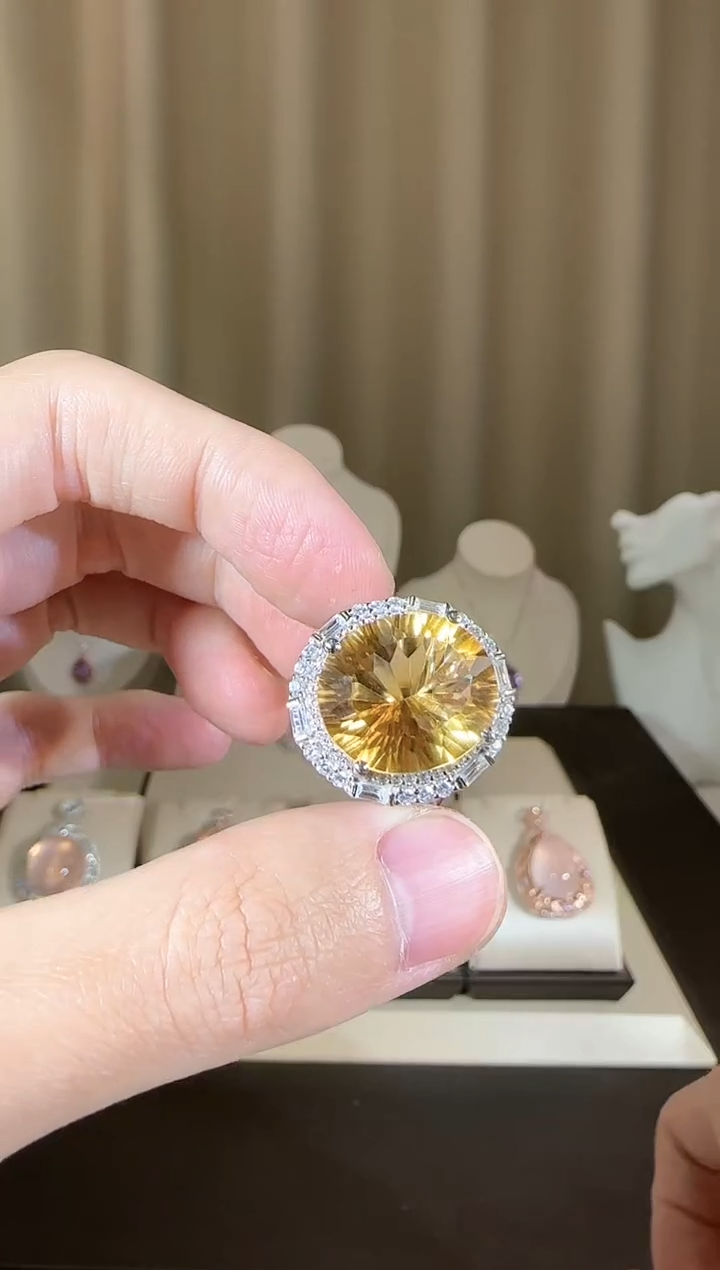 【闪购商品】黄晶戒指银S925镶嵌16*14mm