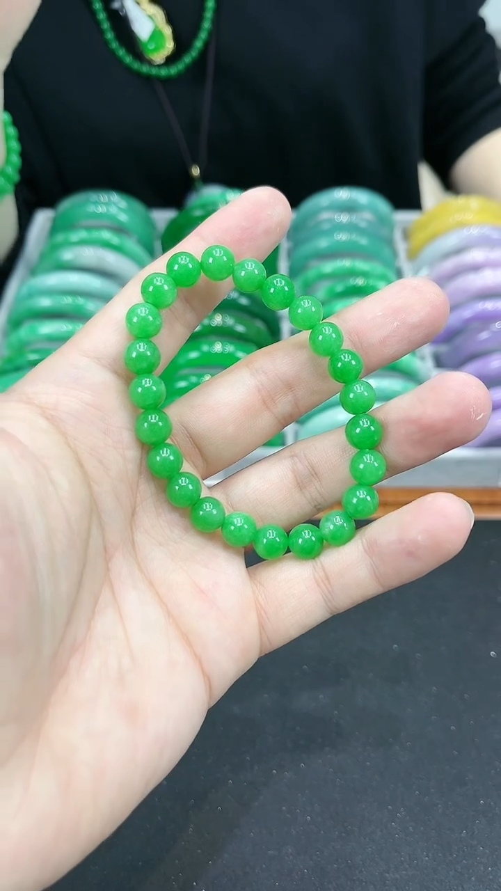 【闪购商品】翡翠手链未镶嵌s3 正阳绿手串 卡8mm