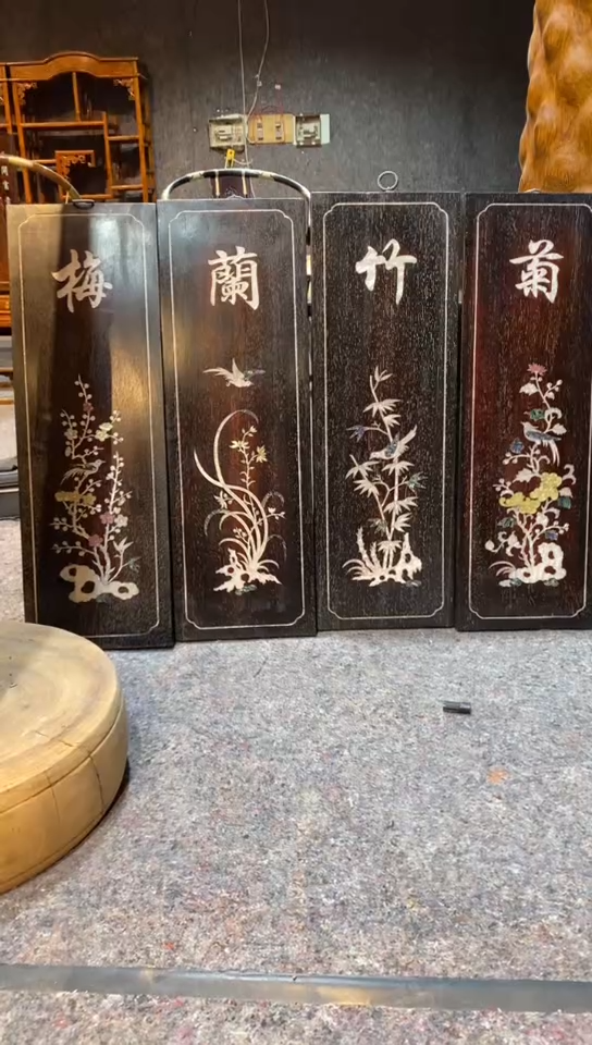 木珍藏老货紫檀镶嵌梅兰竹菊挂匾