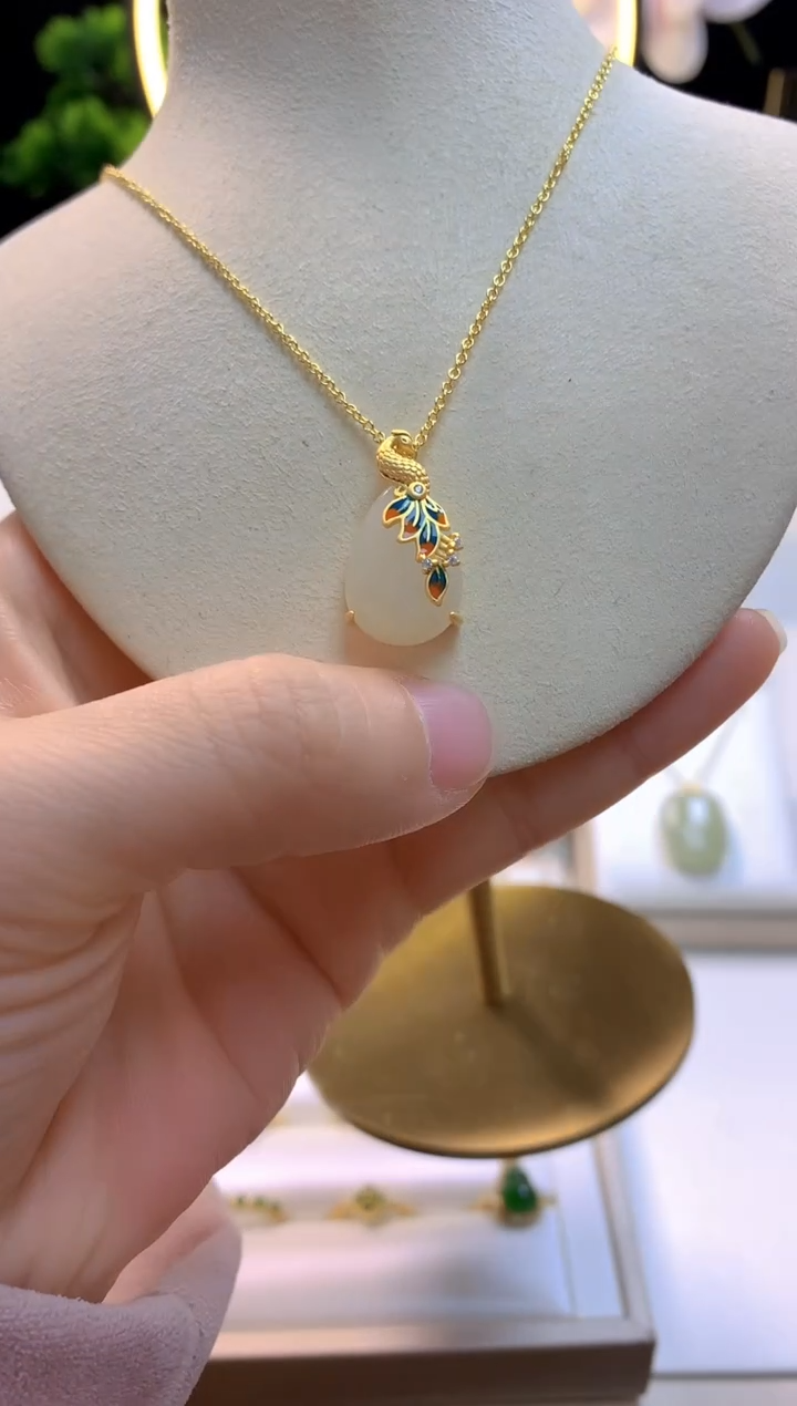 【闪购商品】和田玉吊坠银S925镀金镶嵌凤凰款水滴