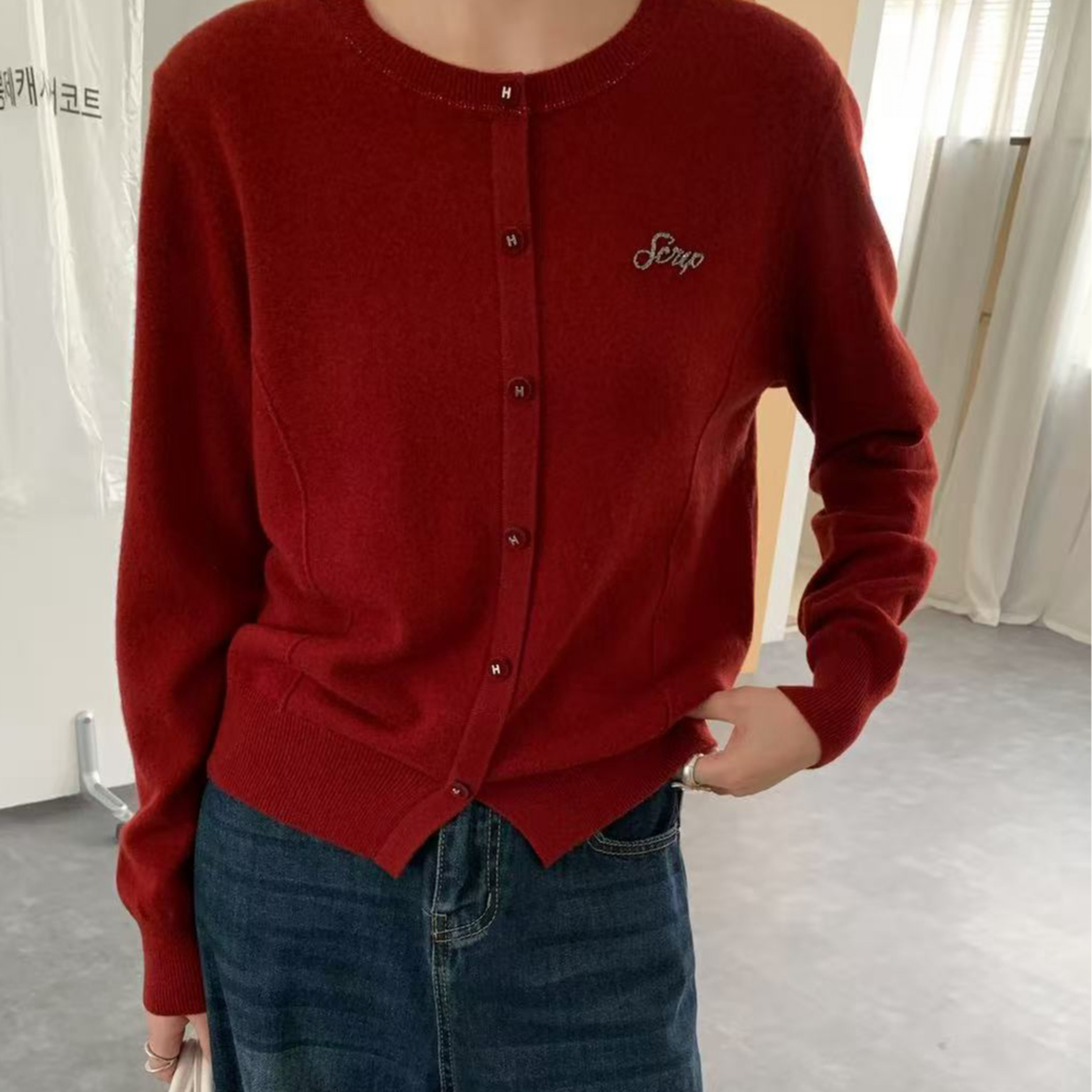 黛妍2521冬季新款100%羊毛百搭时尚圆领单排扣H字母扣套头上衣