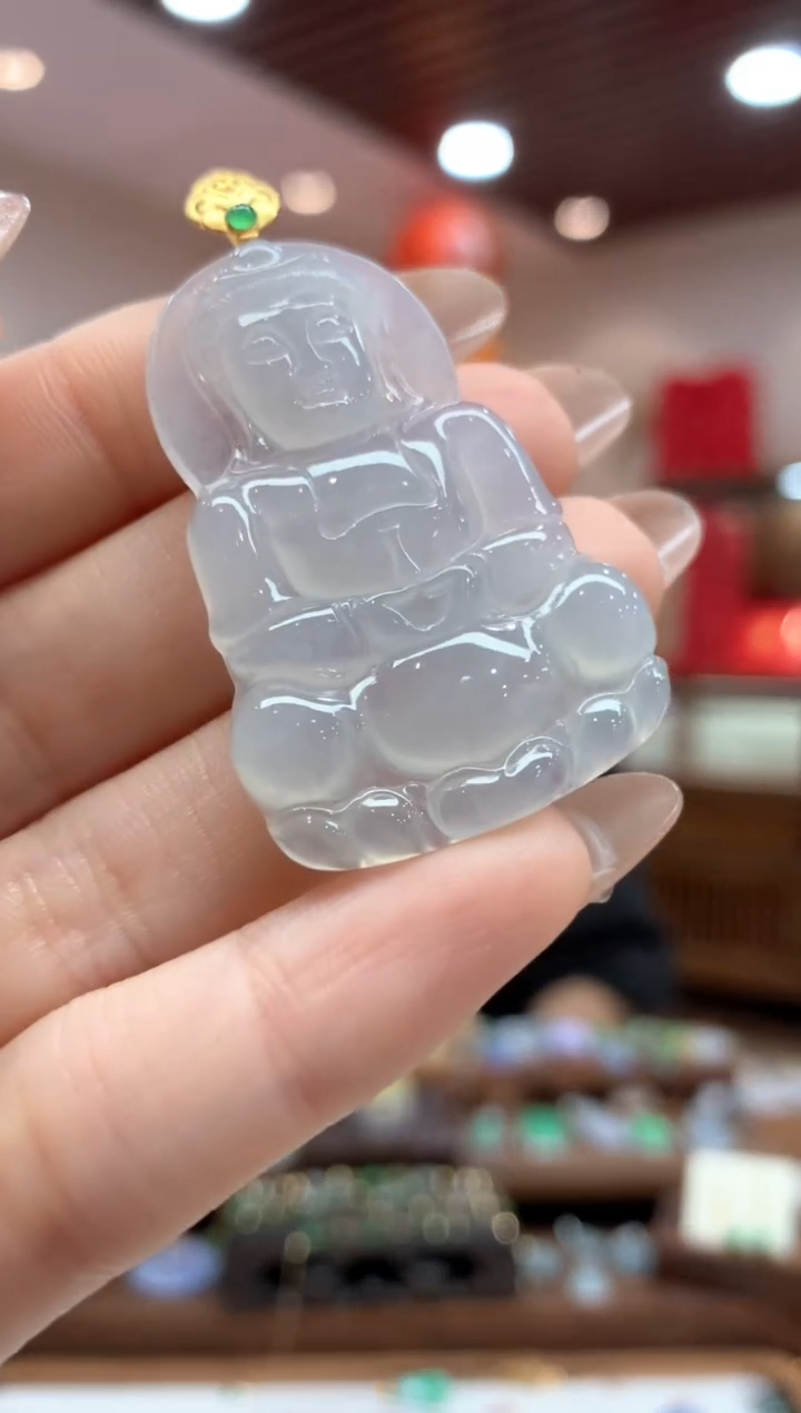 【闪购商品】翡翠吊坠(不含链)18K金镶嵌观音