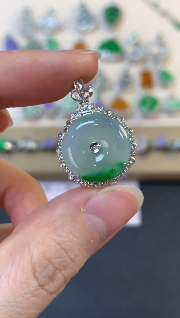 翡翠18K金镶嵌吊坠(不含链)平安扣吊坠5200